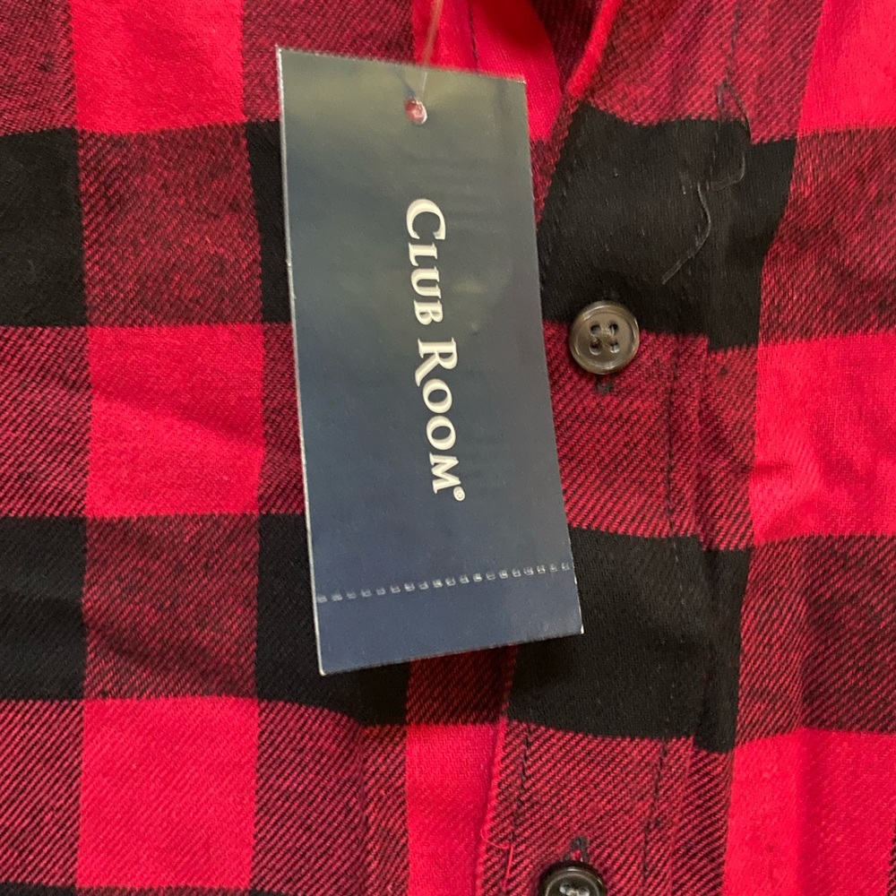 🆕NEW-MEN’S CLUB ROOM BY MACY’S FLANNEL RED AND BLACK PLAID BUTTON DOWN SHIRT. - Picture 8 of 16